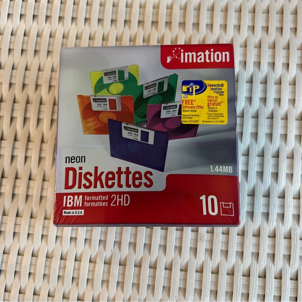 Sealed Imation NEON Diskettes IBM 2HD 3.5" 1.44mb Floppy Disks New and Sealed